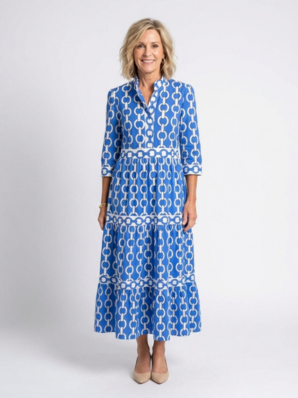 Women’s Chain Print Tiered Maxi Dress