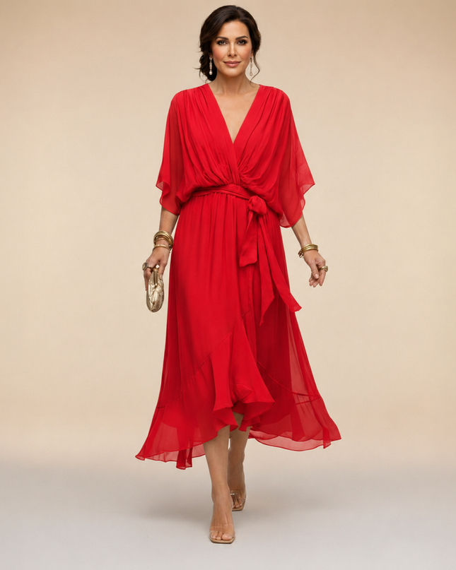 Women’s Chiffon Wrap Midi Dress