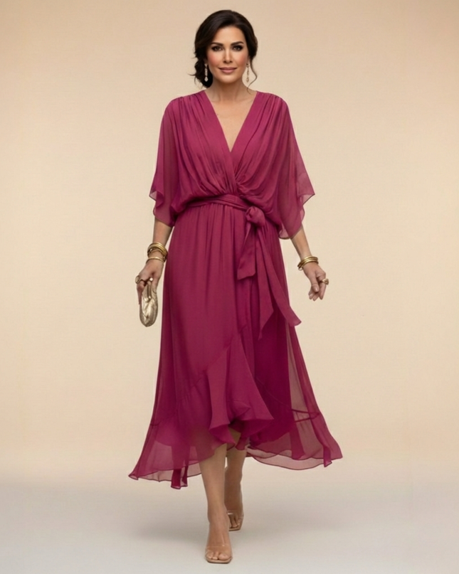 Women’s Chiffon Wrap Midi Dress