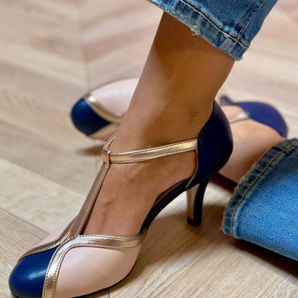 Women’s Colorblock T-Strap Kitten Heels