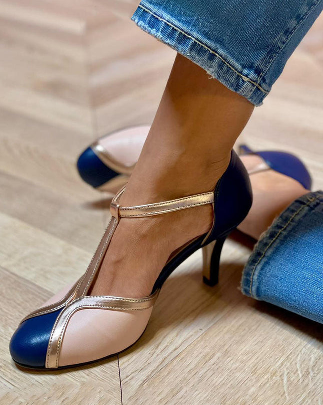 Women’s Colorblock T-Strap Kitten Heels