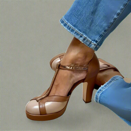 Women’s Colorblock T-Strap Platform Heels