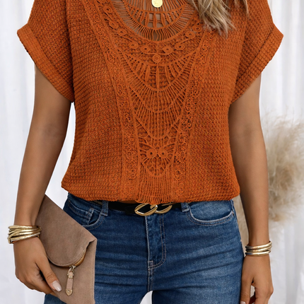 Women’s Crochet Lace Panel Knit Top