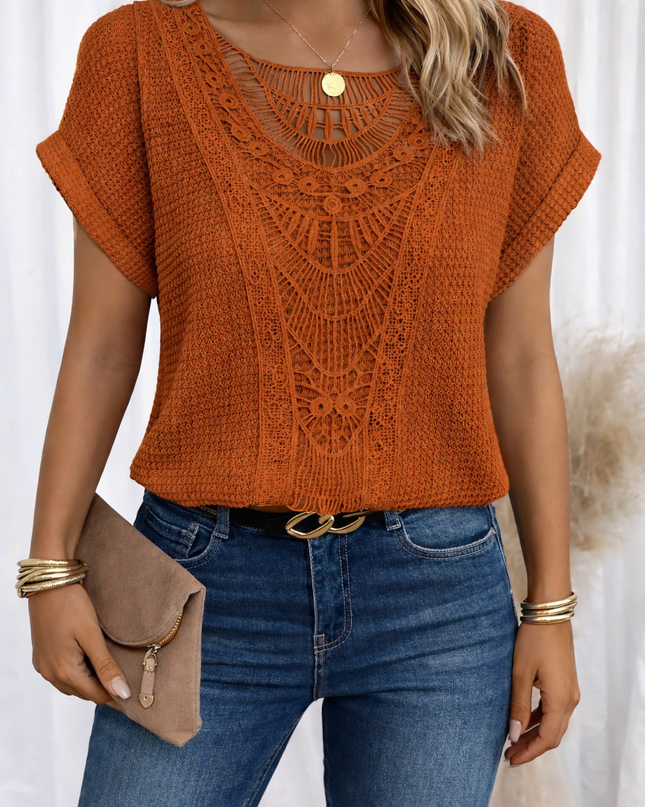Women’s Crochet Lace Panel Knit Top