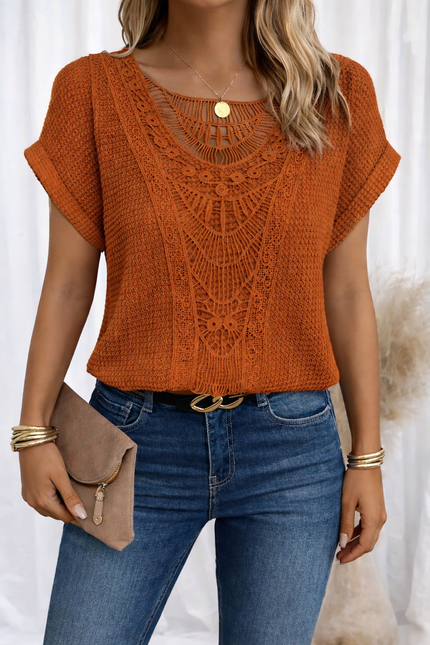 Women’s Crochet Lace Panel Knit Top