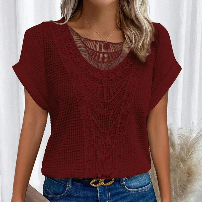 Women’s Crochet Lace Panel Knit Top