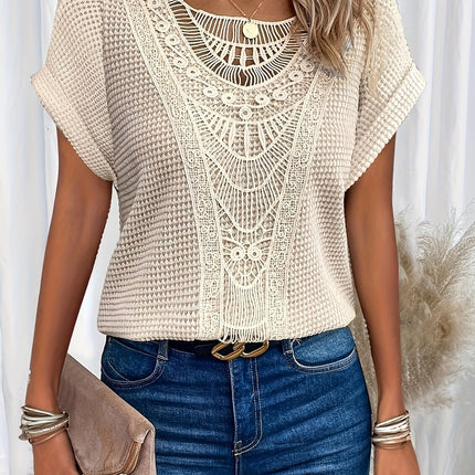 Women’s Crochet Lace Panel Knit Top