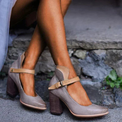 Women’s Cross Strap Block Heel Pumps