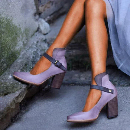Women’s Cross Strap Block Heel Pumps