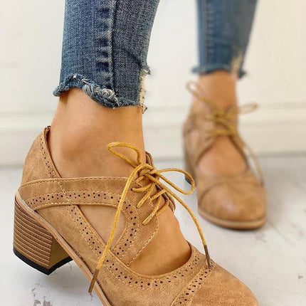 Women’s Cutout Lace-Up Block Heel Shoes