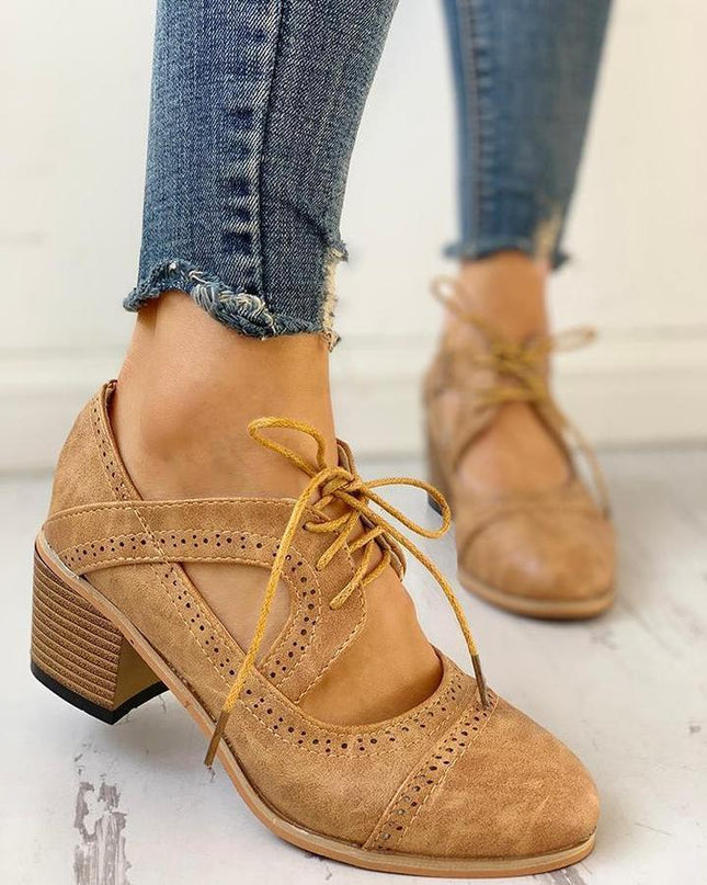Women’s Cutout Lace-Up Block Heel Shoes