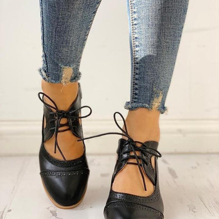 Women’s Cutout Lace-Up Block Heel Shoes