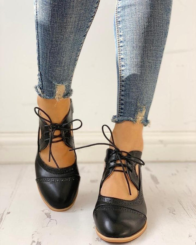 Women’s Cutout Lace-Up Block Heel Shoes