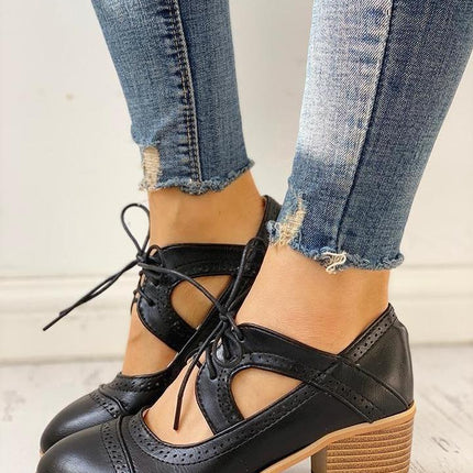 Women’s Cutout Lace-Up Block Heel Shoes