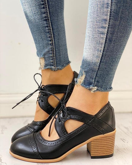 Women’s Cutout Lace-Up Block Heel Shoes
