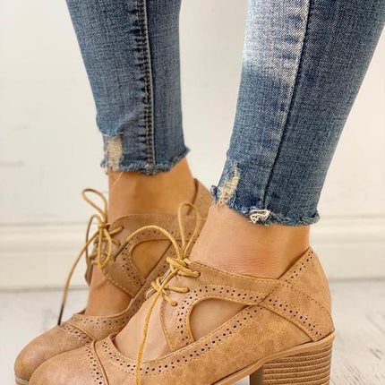 Women’s Cutout Lace-Up Block Heel Shoes