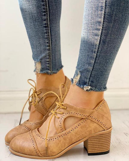 Women’s Cutout Lace-Up Block Heel Shoes