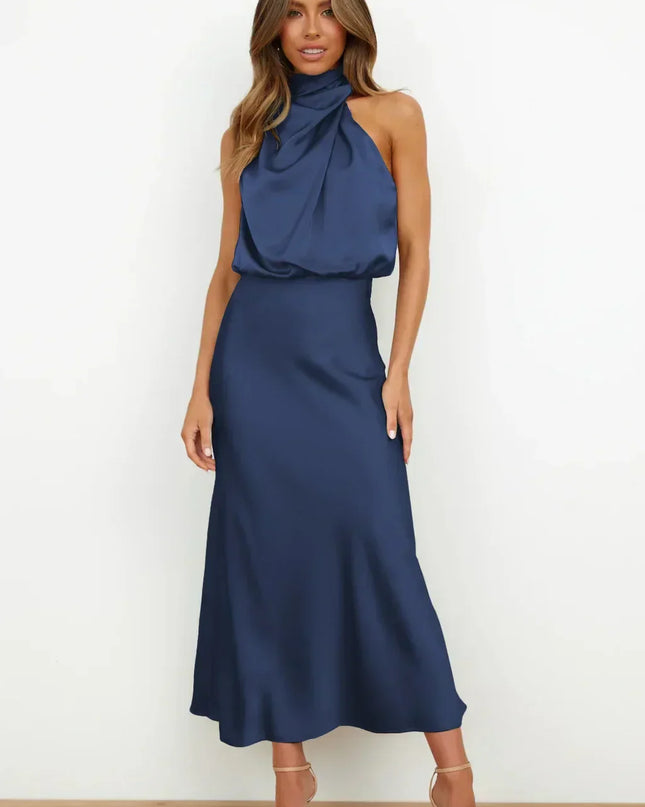 Women’s Draped Halter Summer Wedding Guest Midi Dress