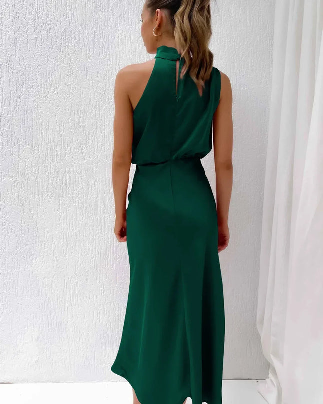 Women’s Draped Halter Summer Wedding Guest Midi Dress