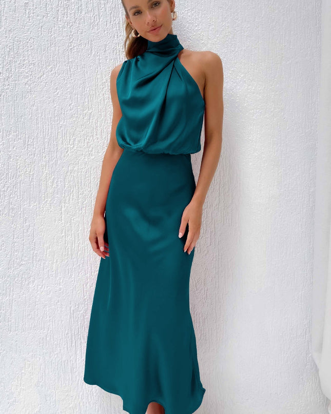 Women’s Draped Halter Summer Wedding Guest Midi Dress