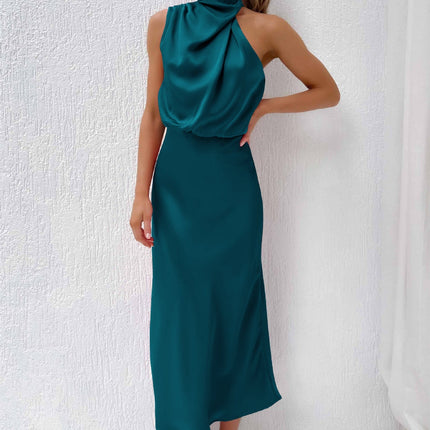 Women’s Draped Halter Summer Wedding Guest Midi Dress
