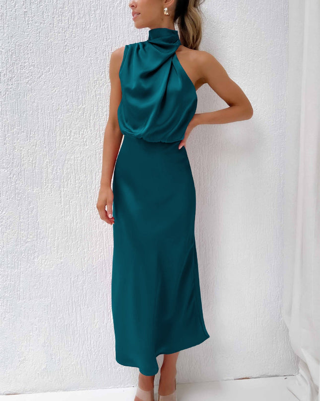 Women’s Draped Halter Summer Wedding Guest Midi Dress