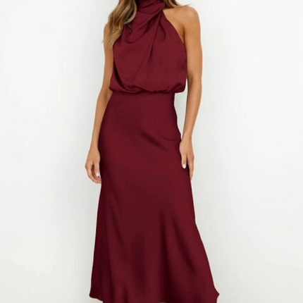 Women’s Draped Halter Summer Wedding Guest Midi Dress