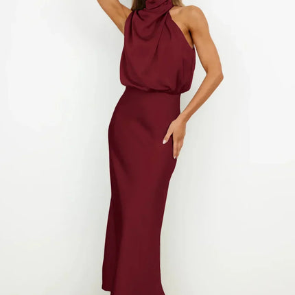 Women’s Draped Halter Summer Wedding Guest Midi Dress