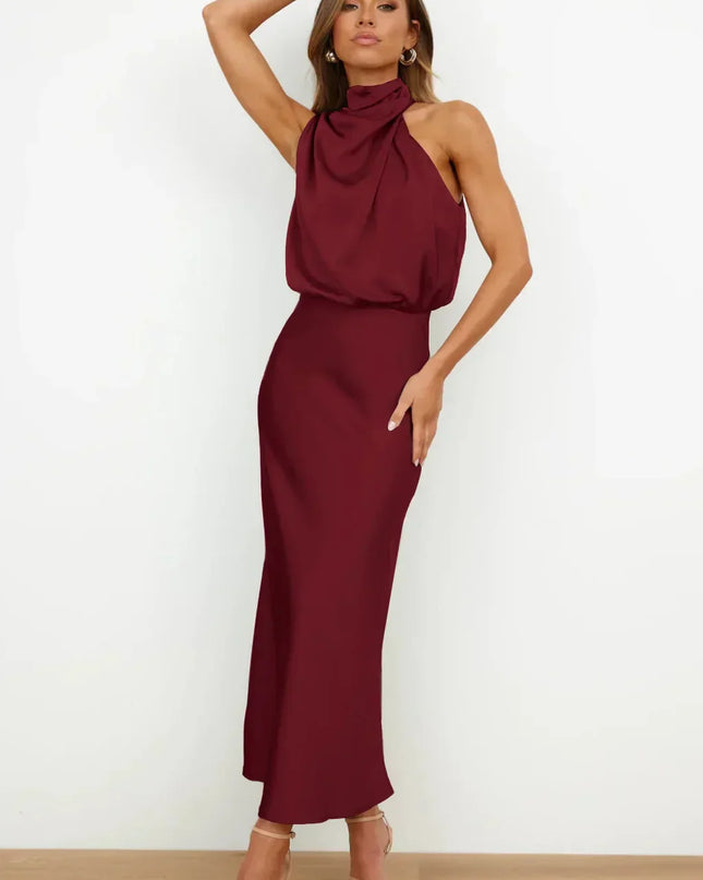 Women’s Draped Halter Summer Wedding Guest Midi Dress