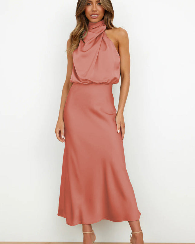 Women’s Draped Halter Summer Wedding Guest Midi Dress