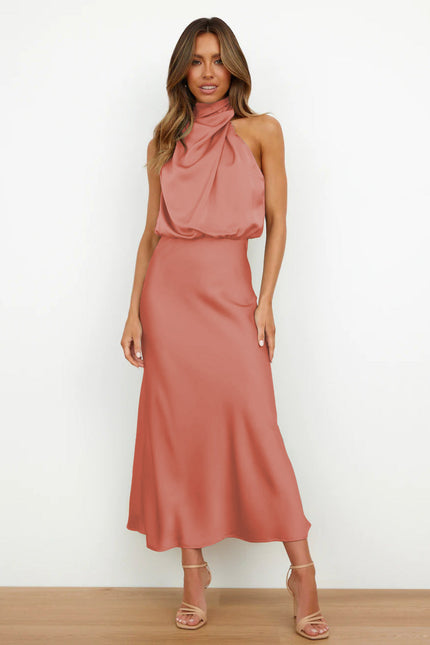 Women’s Draped Halter Summer Wedding Guest Midi Dress