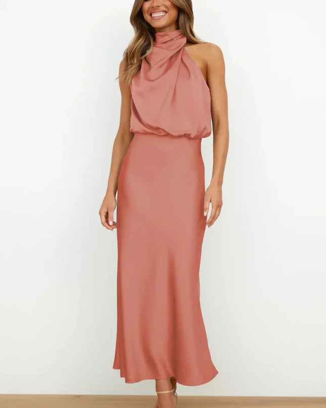 Women’s Draped Halter Summer Wedding Guest Midi Dress