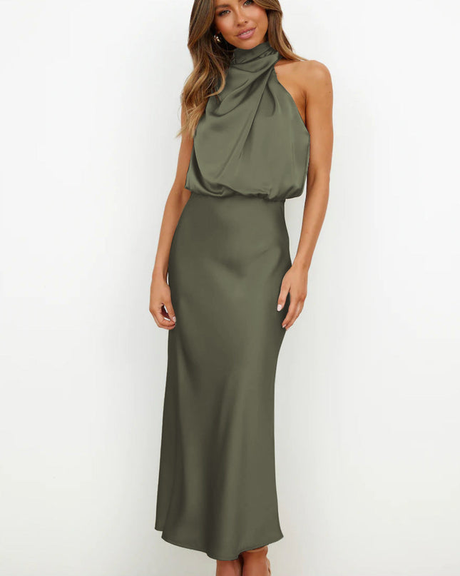 Women’s Draped Halter Summer Wedding Guest Midi Dress