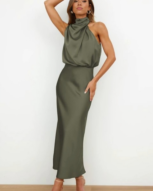 Women’s Draped Halter Summer Wedding Guest Midi Dress