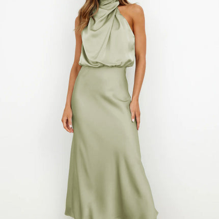 Women’s Draped Halter Summer Wedding Guest Midi Dress
