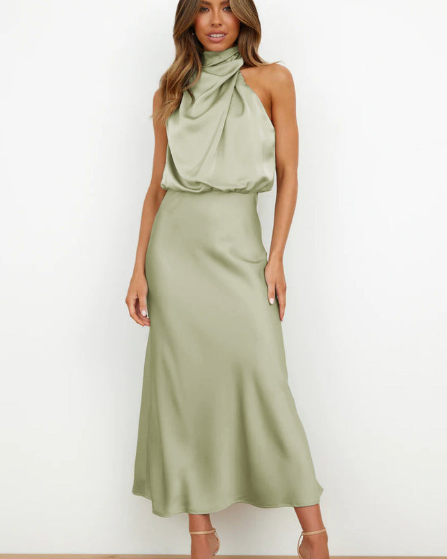 Women’s Draped Halter Summer Wedding Guest Midi Dress