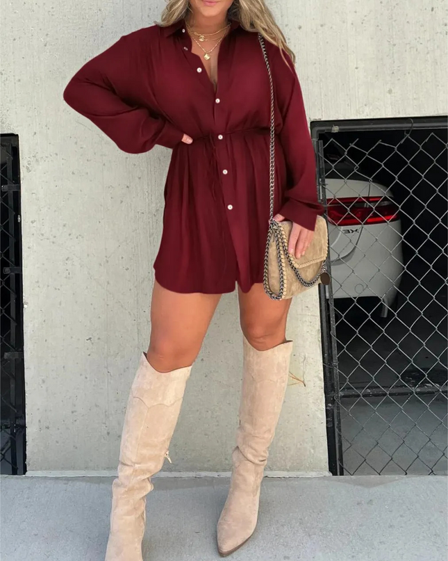 Women’s Drawstring Waist Shirt Dress