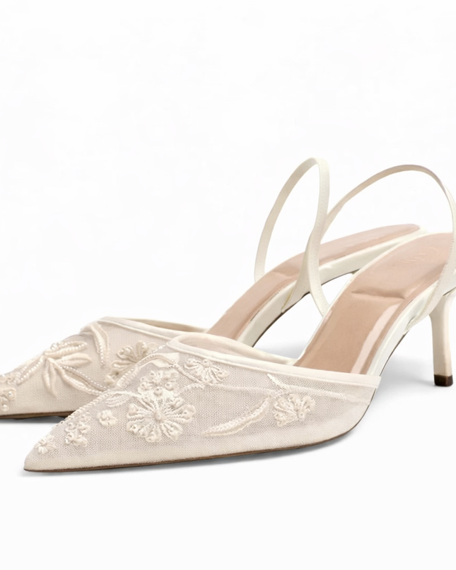 Women’s Embroidered Slingback Kitten Heels