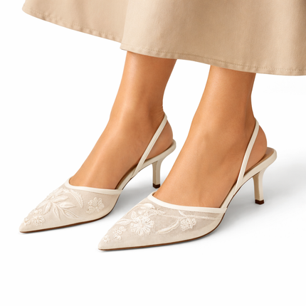 Women’s Embroidered Slingback Kitten Heels