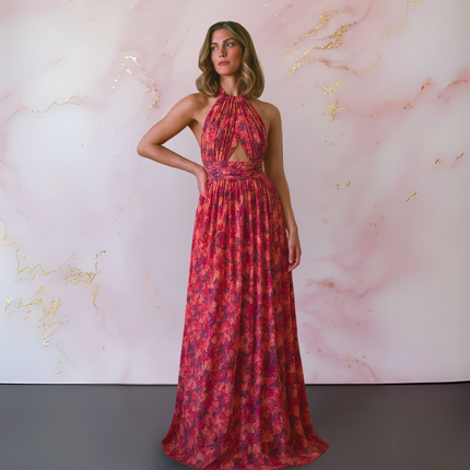 Women’s Floral Cutout Halter Maxi Dress