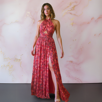 Women’s Floral Cutout Halter Maxi Dress