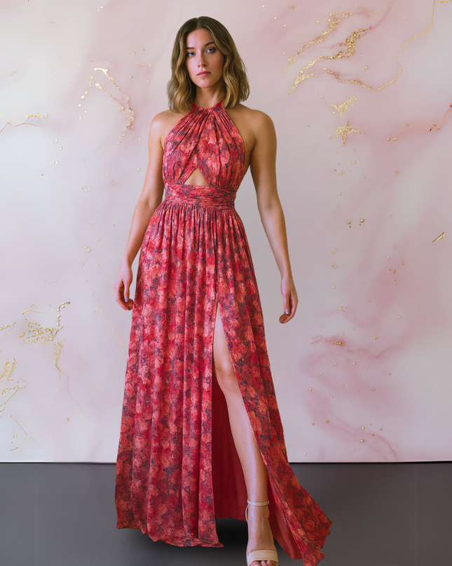 Women’s Floral Cutout Halter Maxi Dress