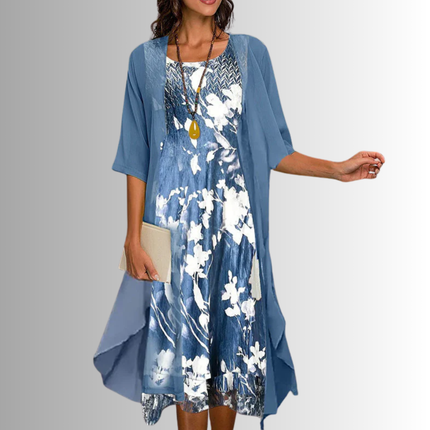 Women’s Floral Dress and Open Front Cardigan Set