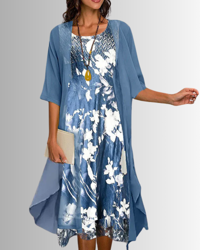 Women’s Floral Dress and Open Front Cardigan Set
