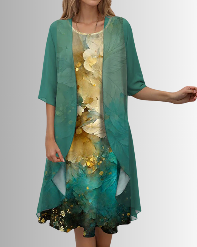 Women’s Floral Dress and Open Front Cardigan Set