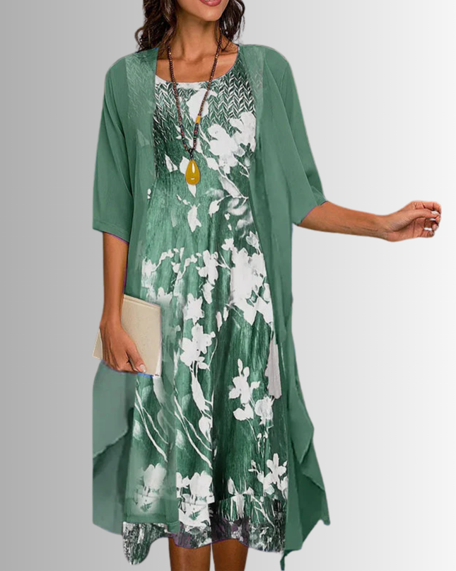 Women’s Floral Dress and Open Front Cardigan Set
