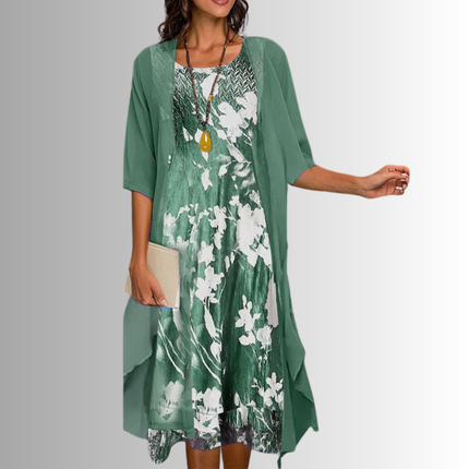 Women’s Floral Dress and Open Front Cardigan Set