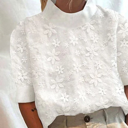 Women’s Floral Embroidered Mock Neck Top