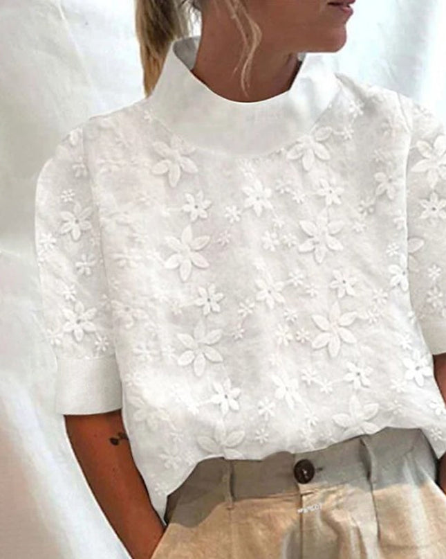 Women’s Floral Embroidered Mock Neck Top
