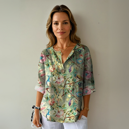 Women’s Floral Print Button Detail Blouse